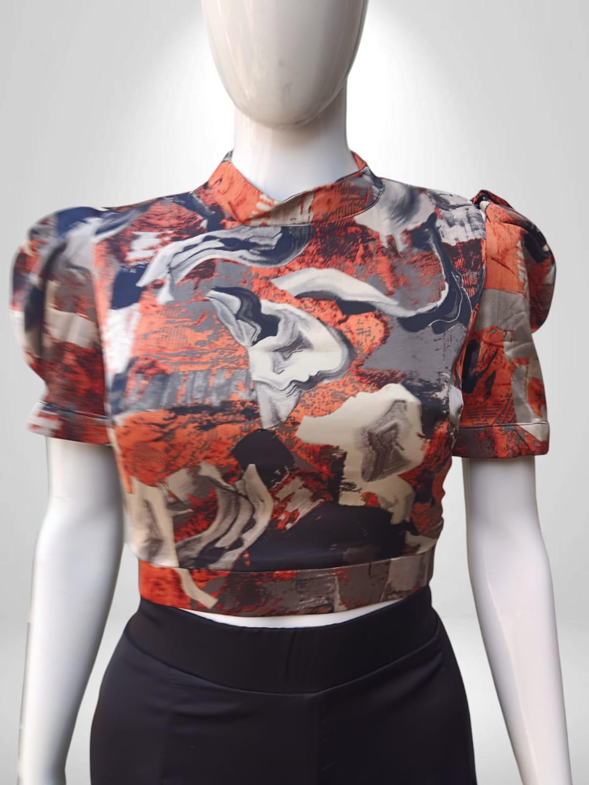 Renaissance Puff Sleeve Crop Top with Flowy Black Palazzo Pants