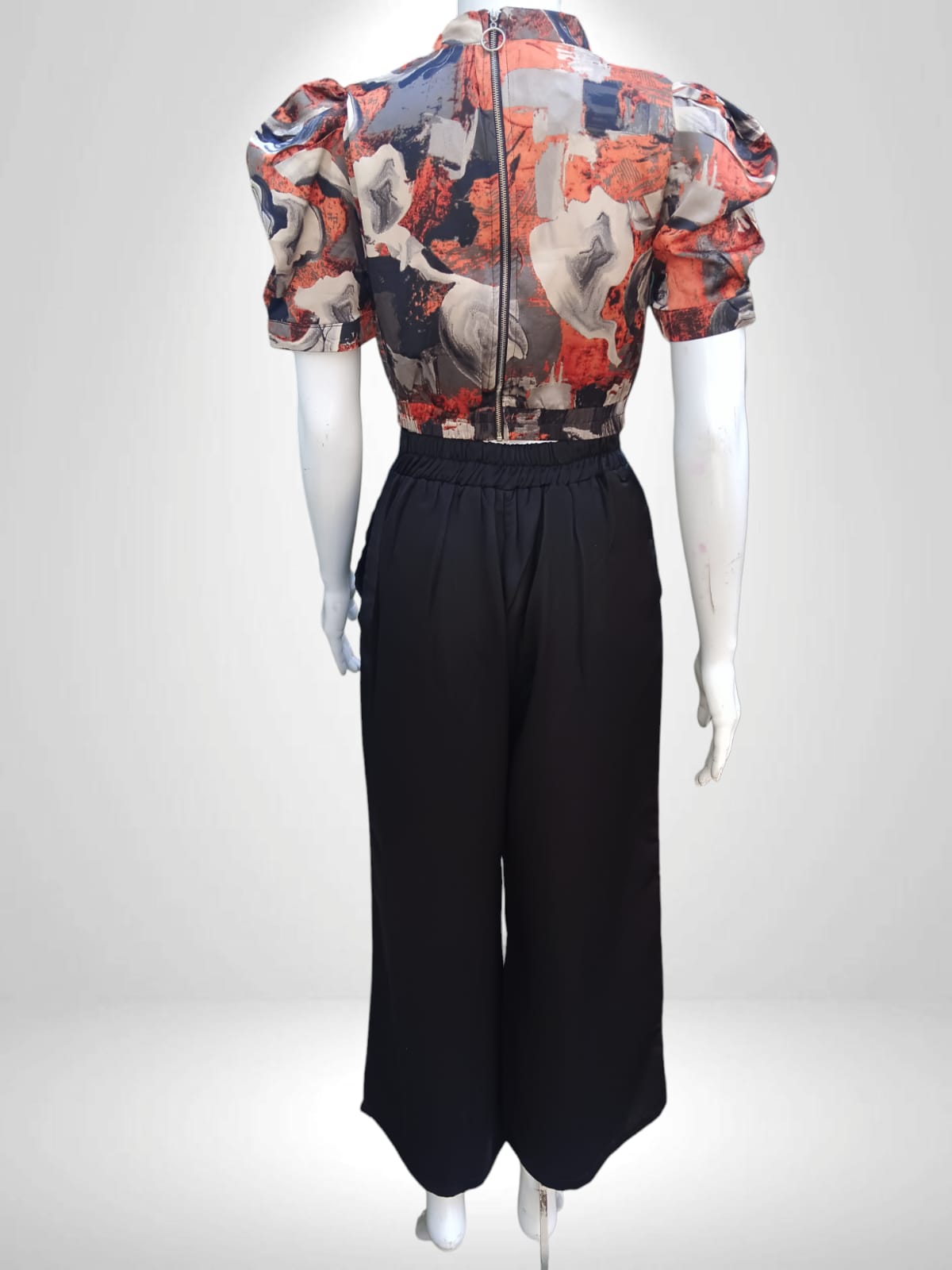 Renaissance Puff Sleeve Crop Top with Flowy Black Palazzo Pants