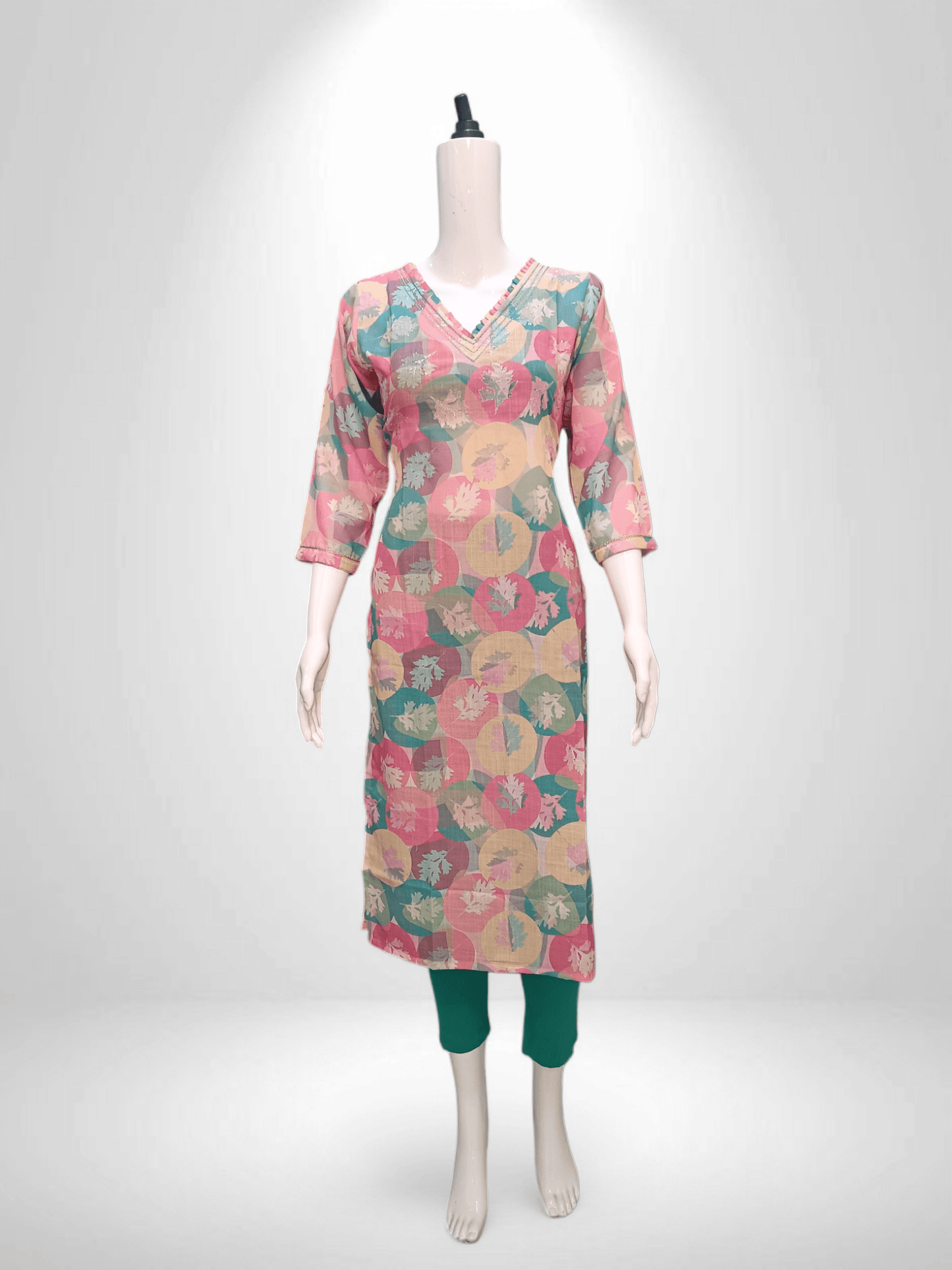 Pastel Bloom V-Neck Kurti - Banjari Fashion