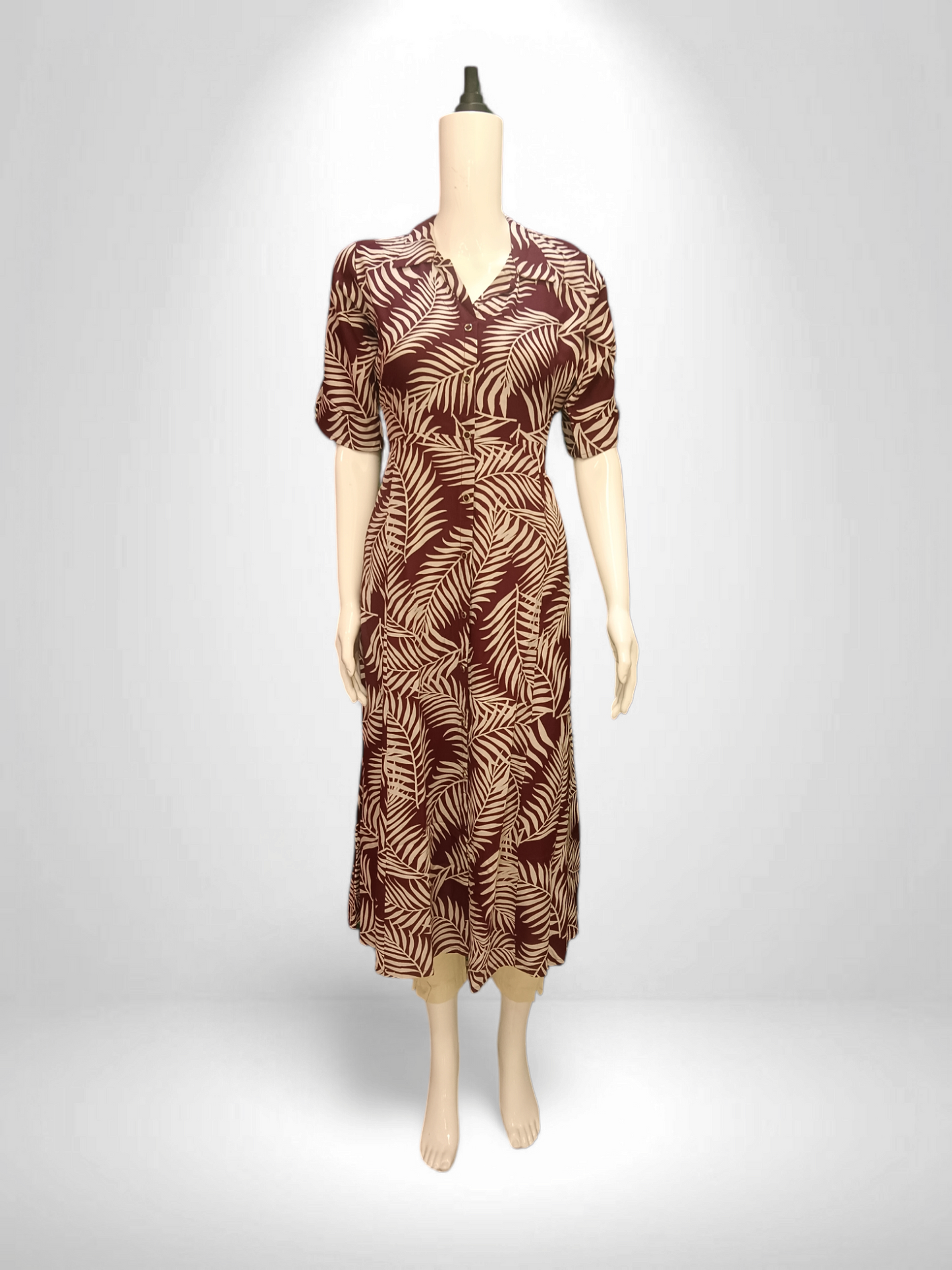 Leaves Palm Breeze Shirt Dress wine