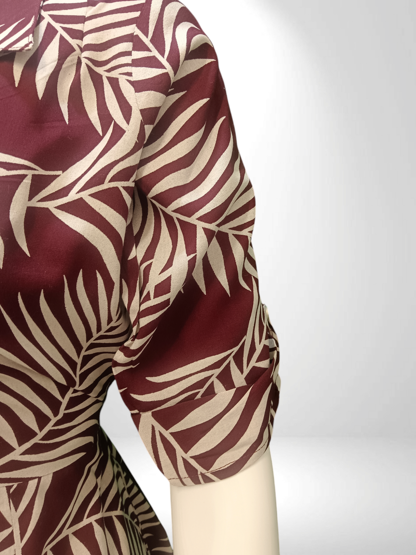 Leaves Palm Breeze Shirt Dress wine