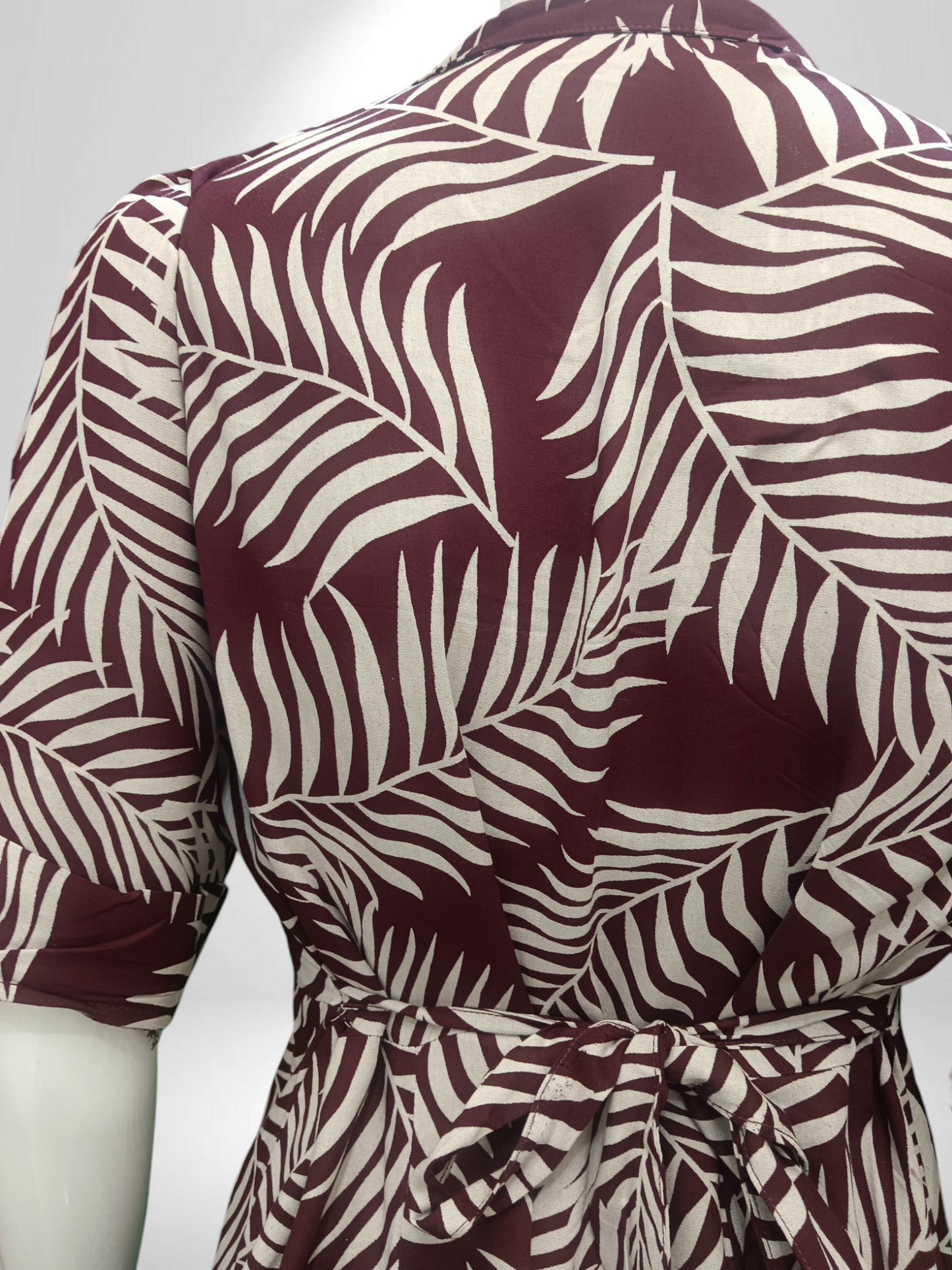 Leaves Palm Breeze Shirt Dress wine
