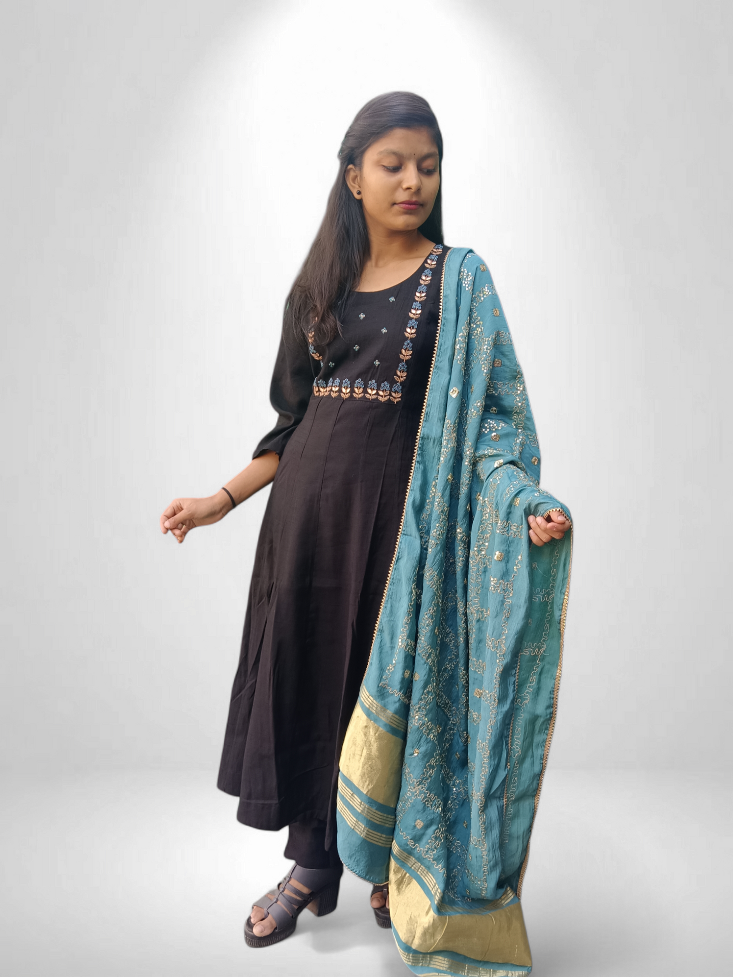 Elegant Kurti pant set with designer dupatta, featuring intricate embroidery and stylish silhouette. Perfect for any occasion.
