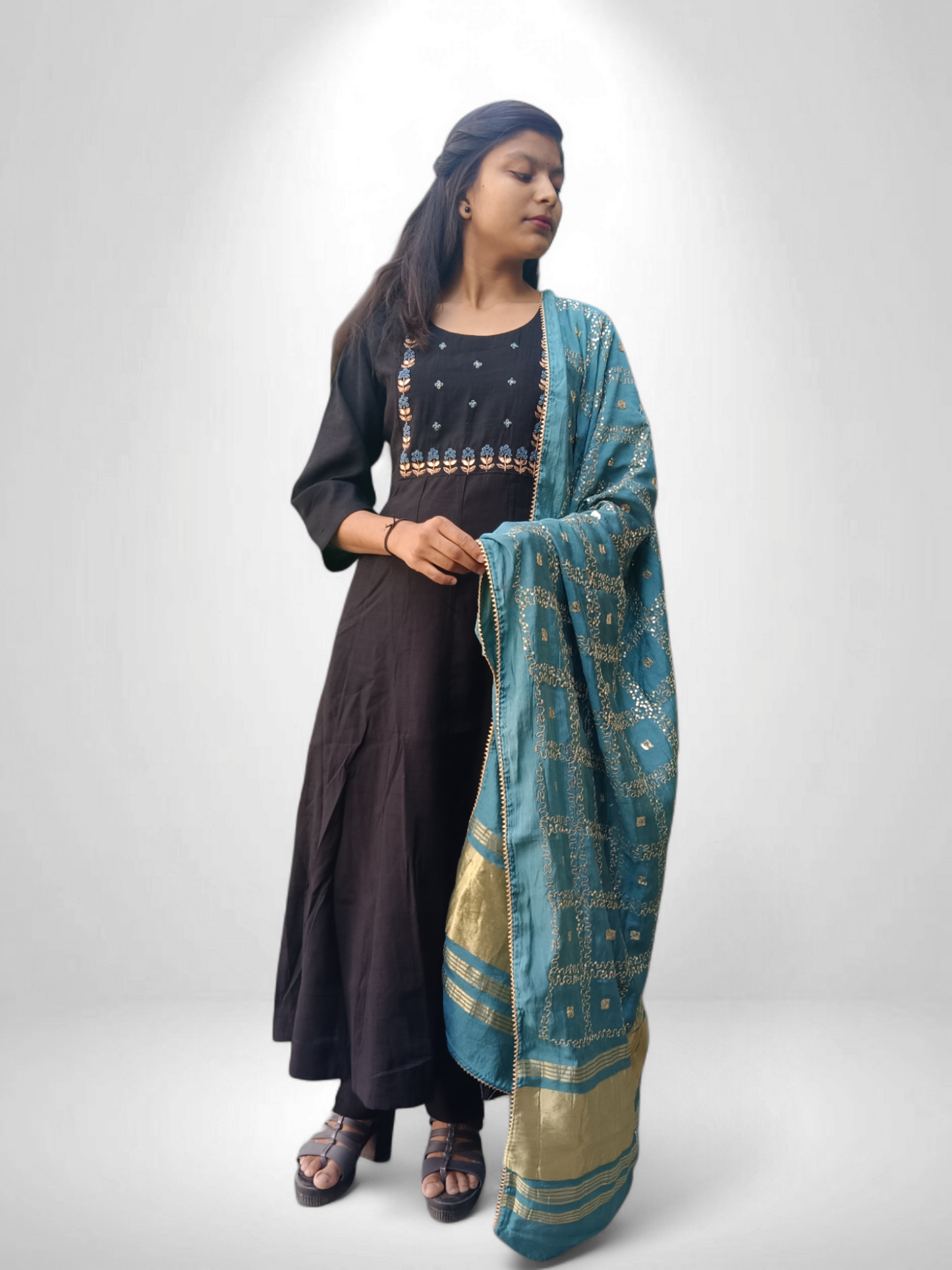 Stylish Kurti pant set with designer dupatta, perfect for elegant occasions and available at your favorite store.