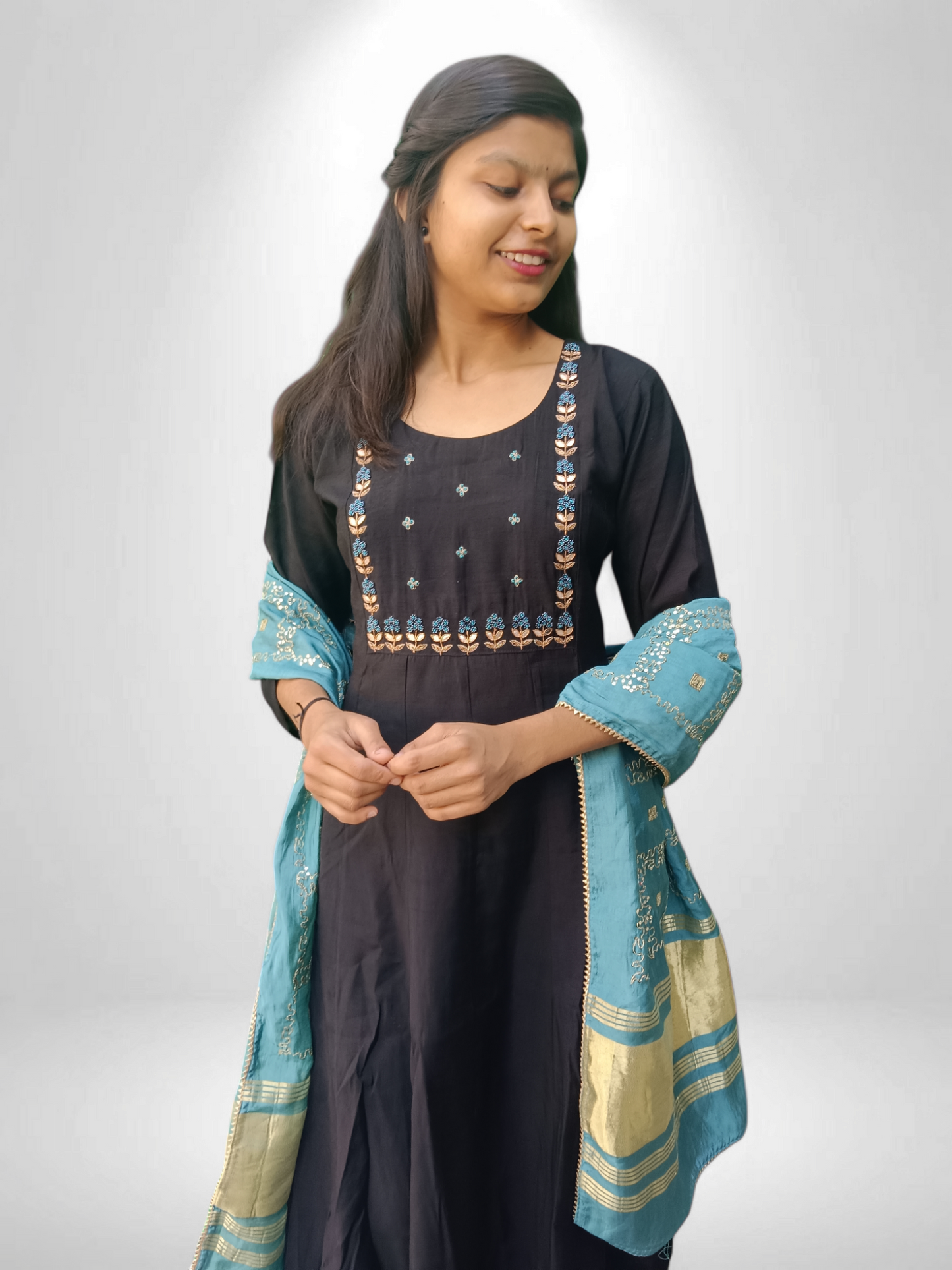 Elegant Kurti pant set with designer dupatta, featuring intricate embroidery and vibrant colors for festive occasions.