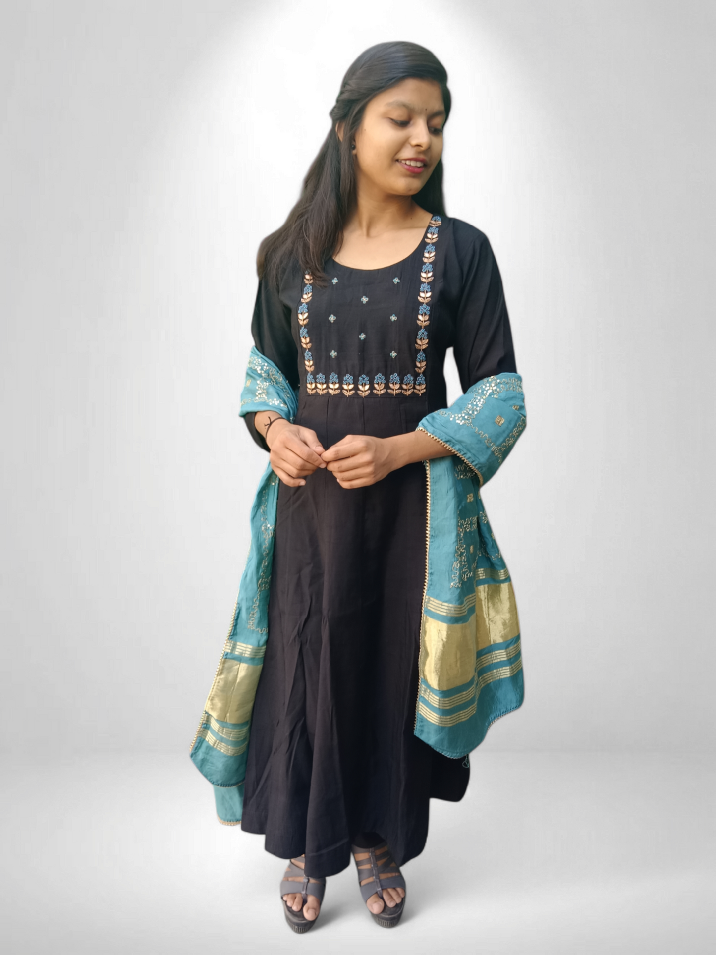 Stylish Kurti pant set with designer dupatta, featuring intricate embroidery, perfect for any occasion.