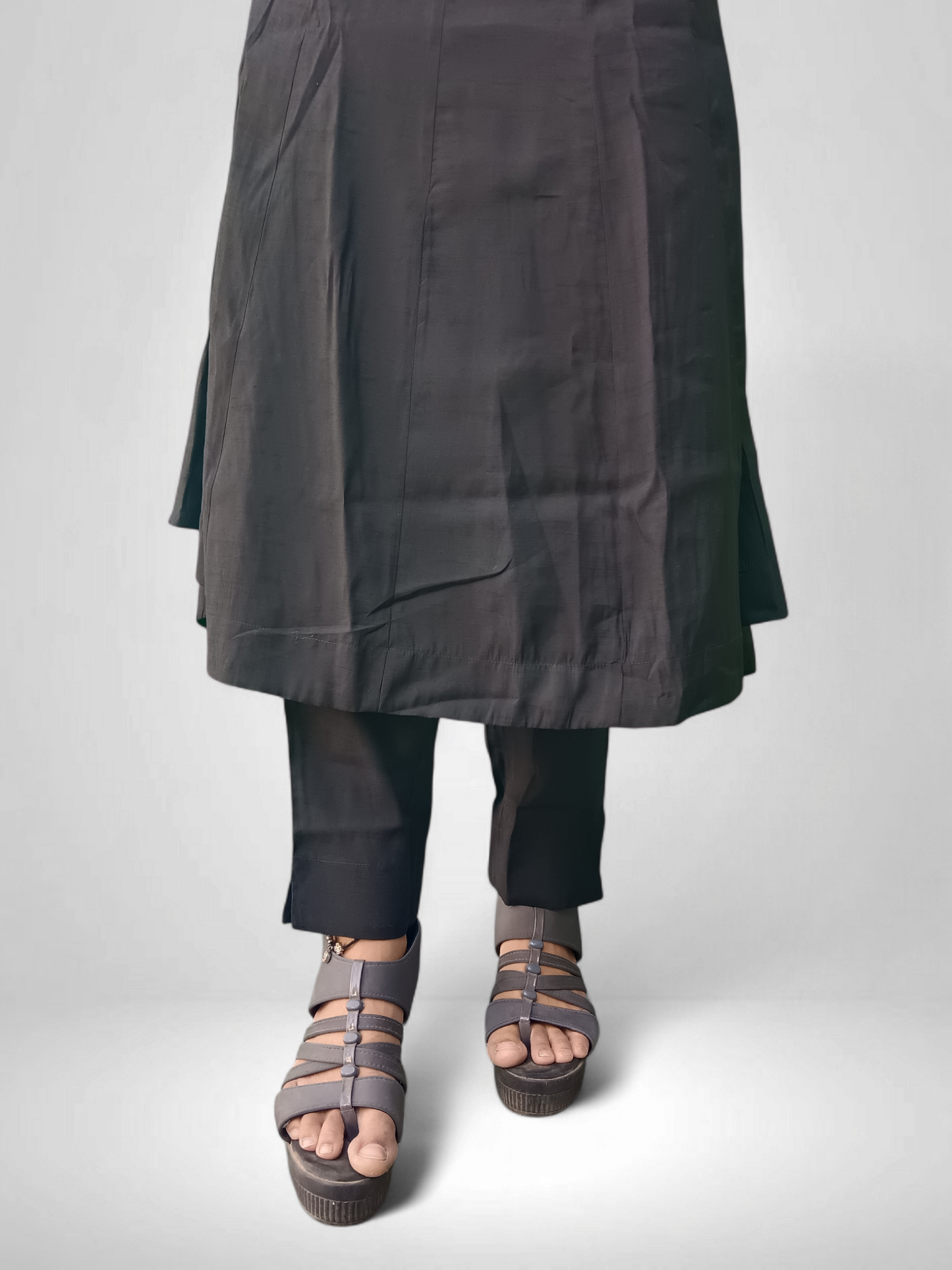 Stylish Kurti pant set with designer dupatta, perfect for any occasion, showcased in a chic black color.