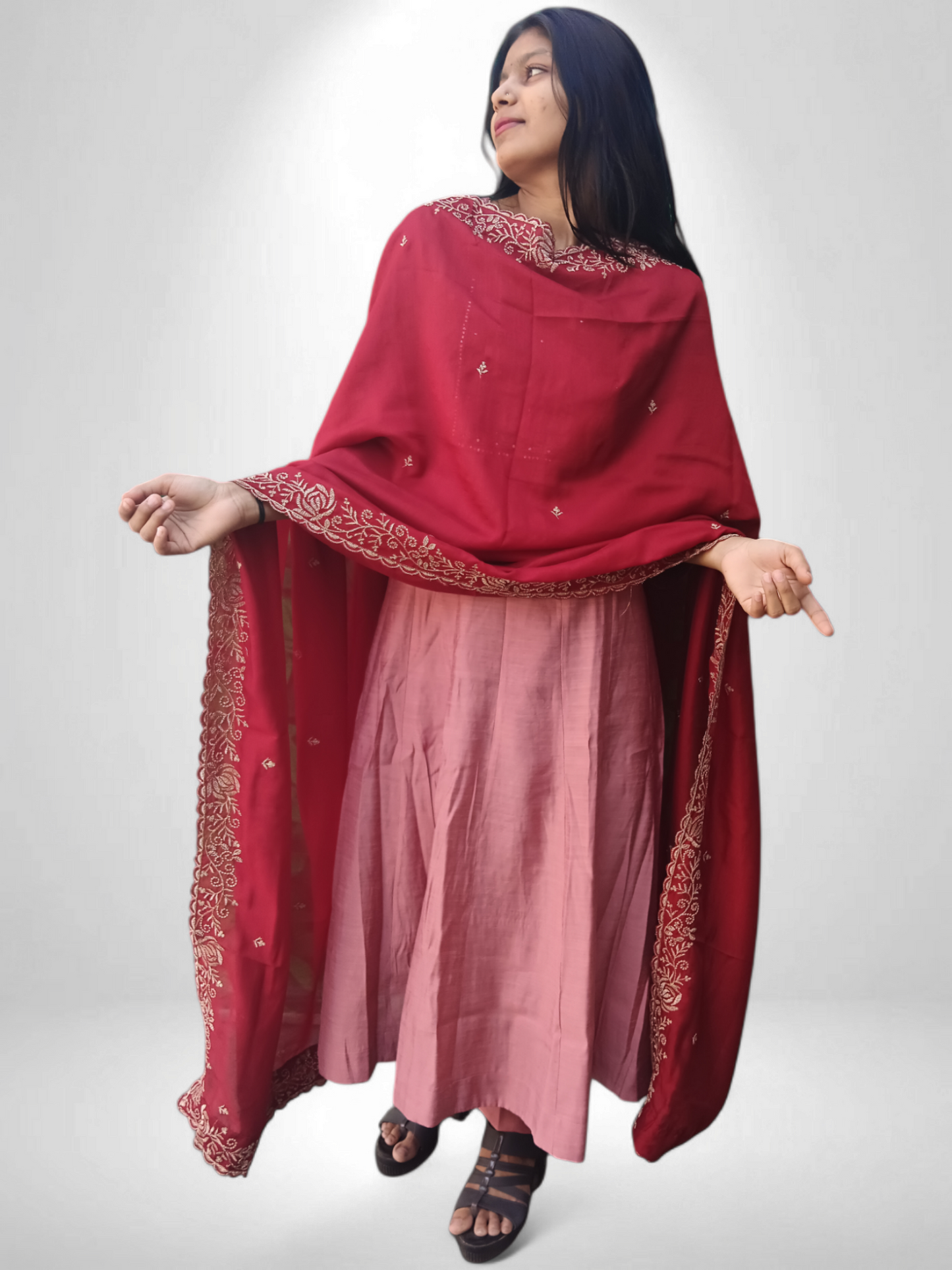 Pink pair with kurti pant and red designer dupatta