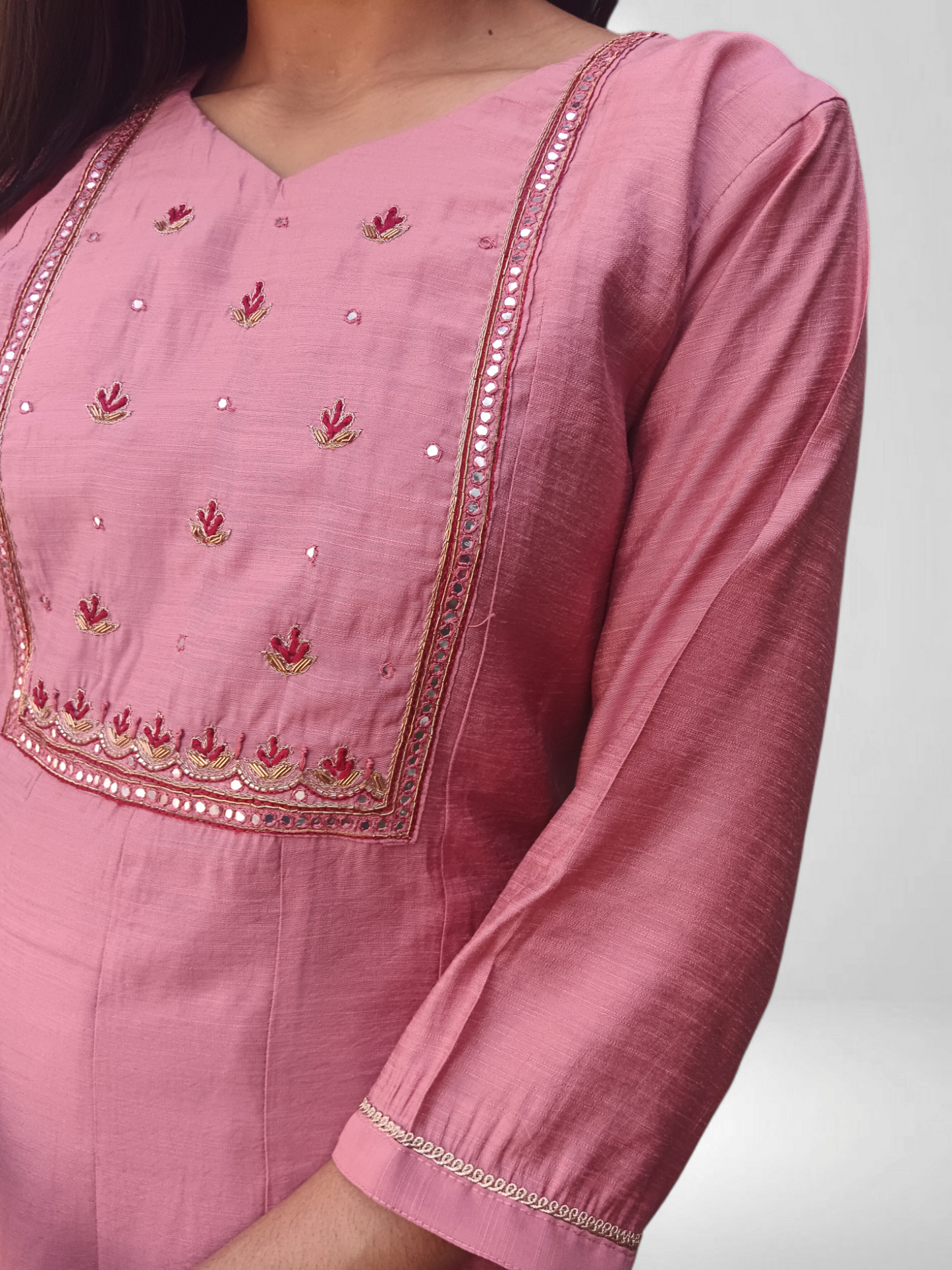 Pink pair with kurti pant and red designer dupatta