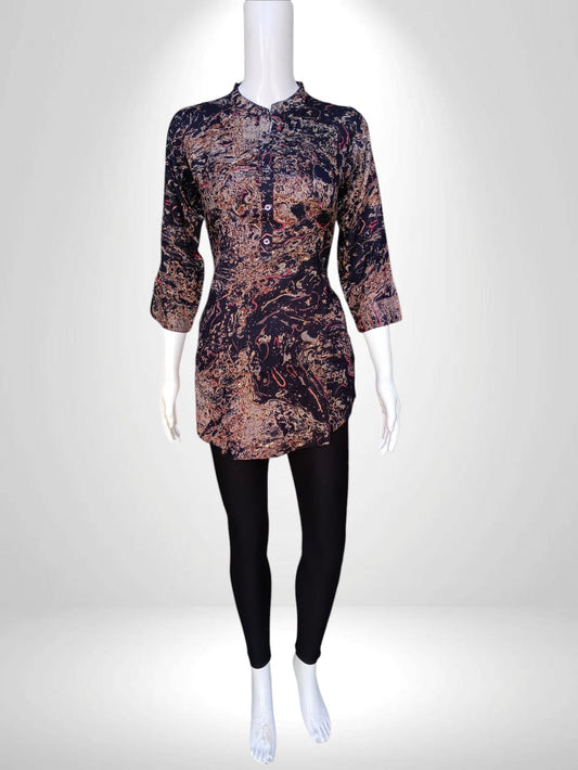 Textured Abstract Print Mandarin Kurti