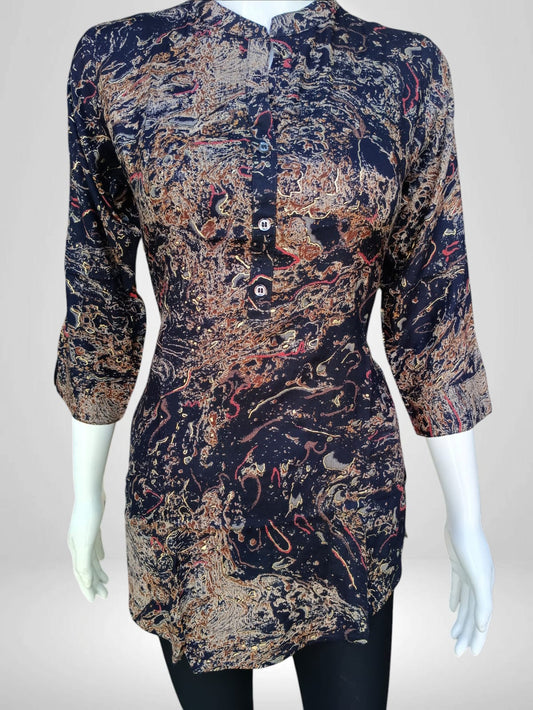 Textured Abstract Print Mandarin Kurti