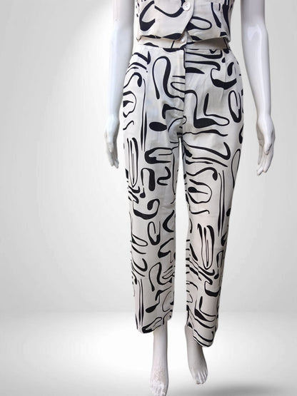 Sleeveless Button-Up Crop Top & bottom with Abstract Black visual