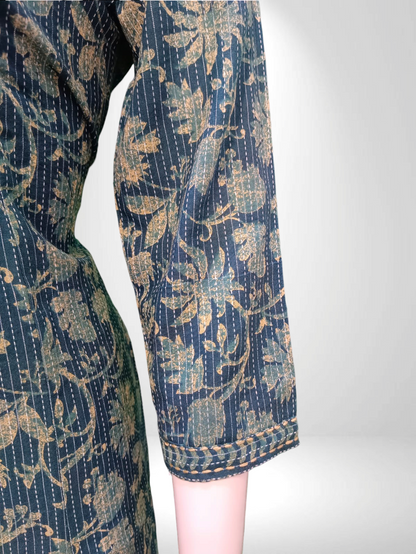 Indigo Elegance Handblock Cotton Suit Set