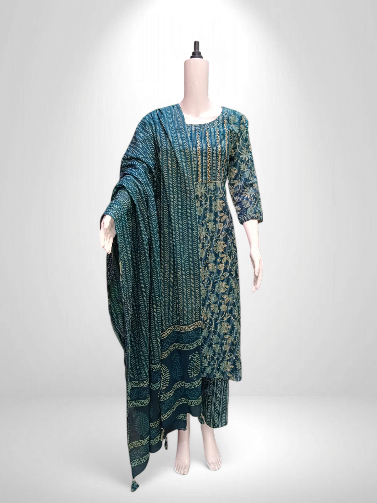 Indigo Elegance Handblock Cotton Suit Set