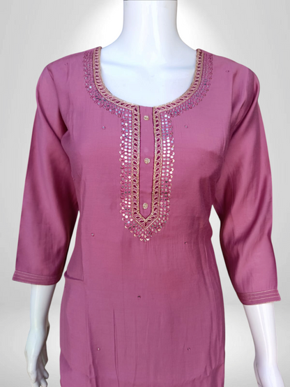 Gulnaz Mirror Work Kurta Set with elegant pocket & Designer Duptta