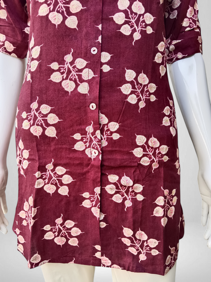 Wine Leaf Aura Kurti with Classic Round Neck