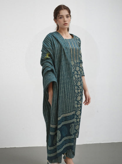 Indigo Elegance Handblock Cotton Suit Set