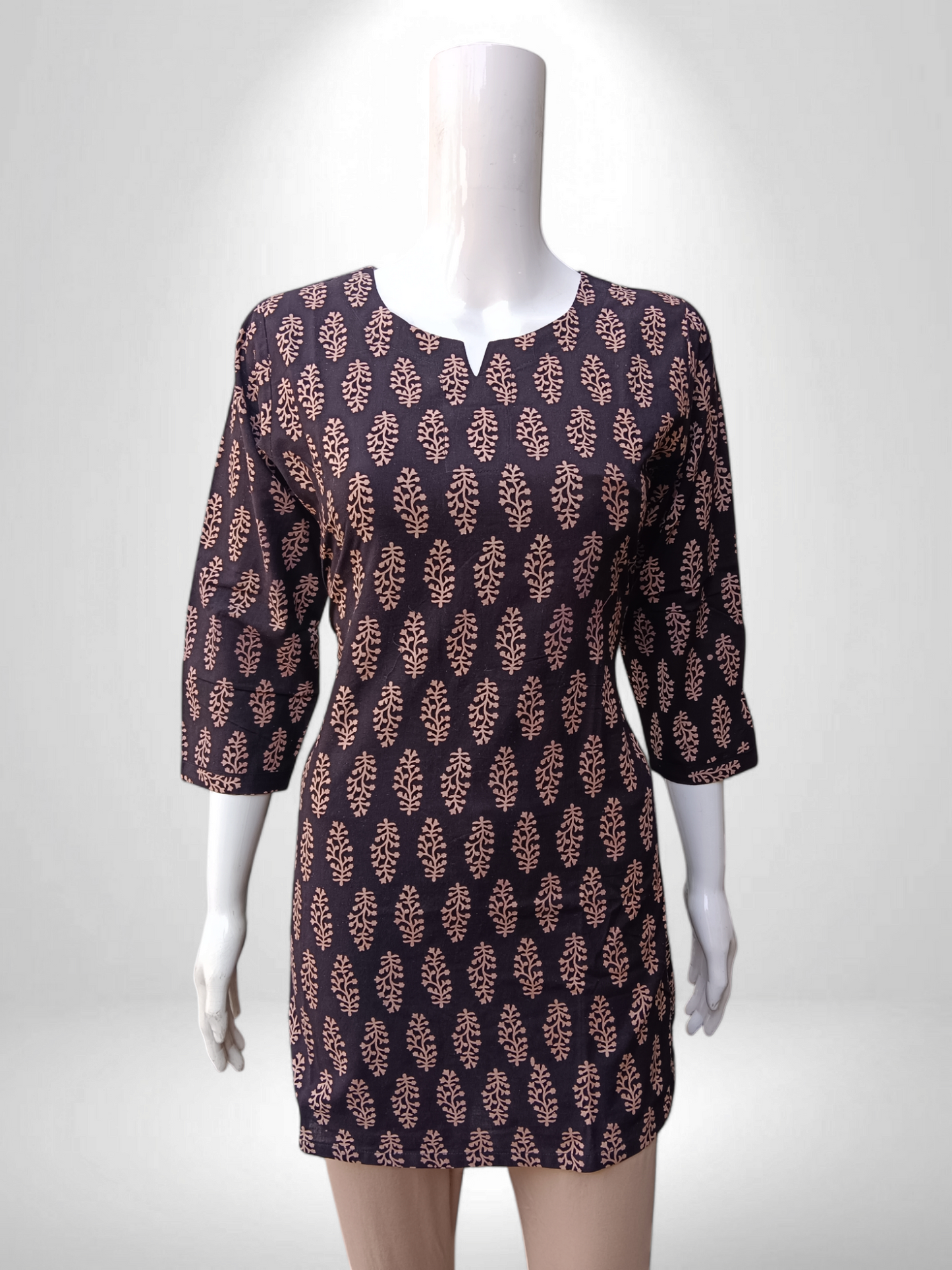 Olive cotton kurti with leaf like prints