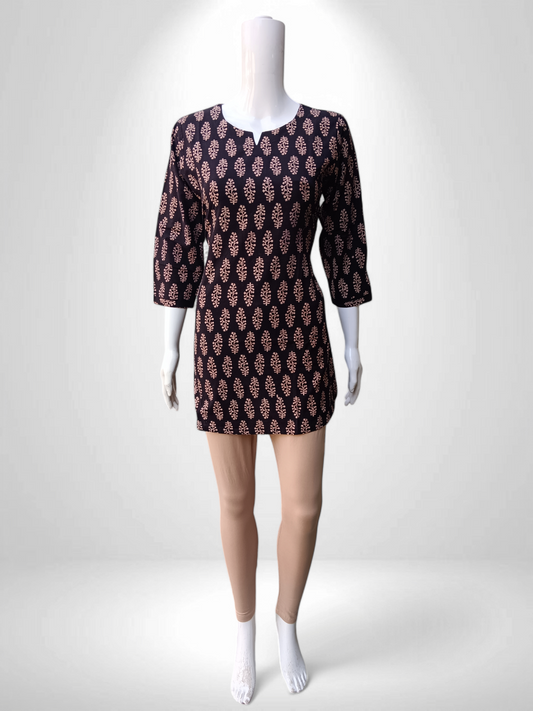 Olive cotton kurti with leaf like prints