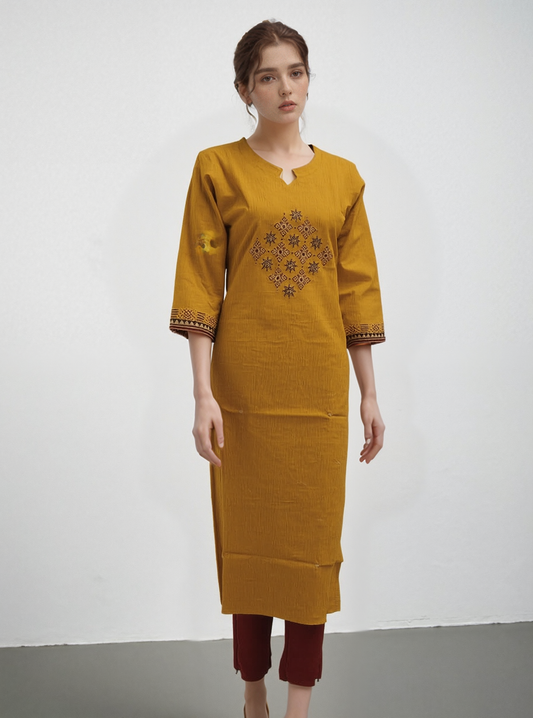 Noor embroidery dark Yellow kurti