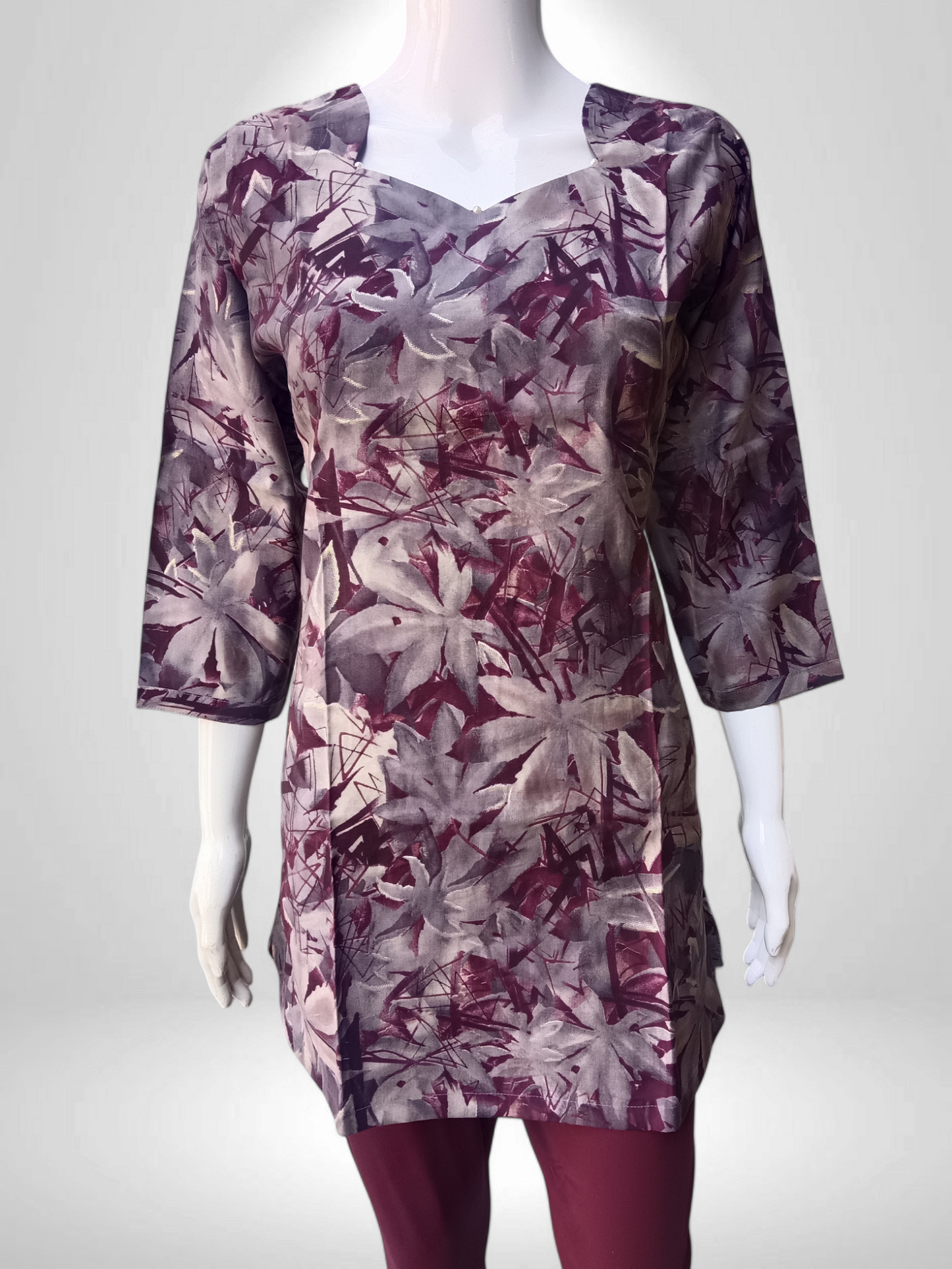 Wine Mirage Kurti with Modern Cut-Curve Neck