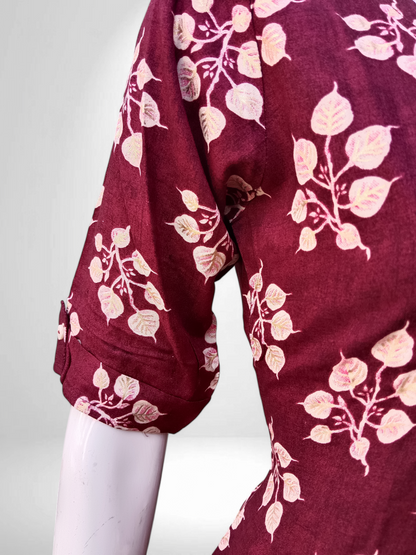 Wine Leaf Aura Kurti with Classic Round Neck