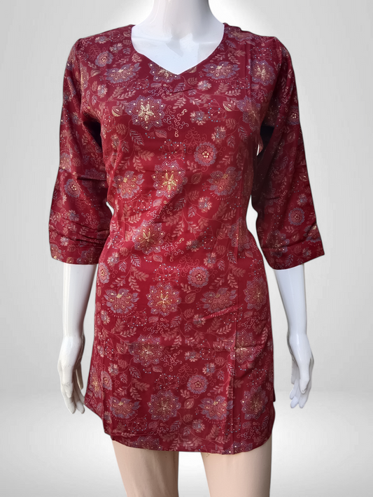 Maroon traditional design short kurti