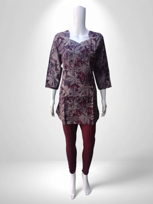 Wine Mirage Kurti with Modern Cut-Curve Neck