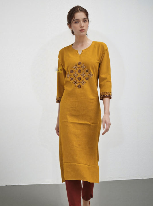 Noor embroidery dark Yellow kurti