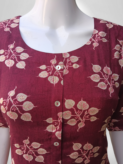 Wine Leaf Aura Kurti with Classic Round Neck