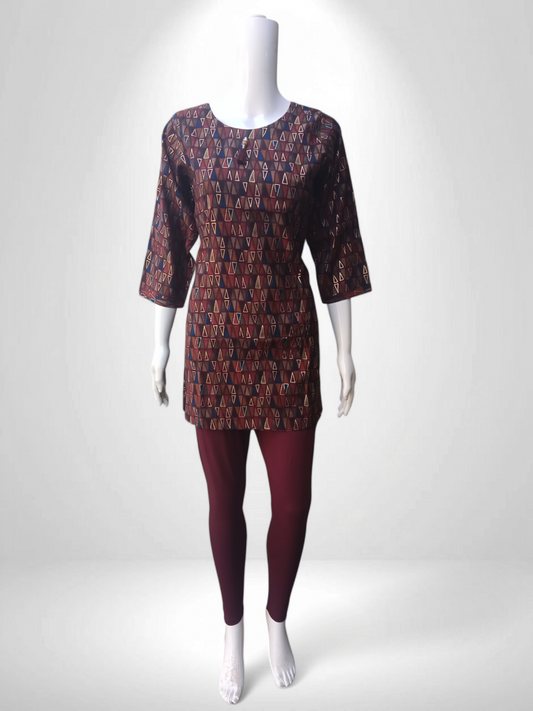Dark Maroon straight kurti with miniature tringle design