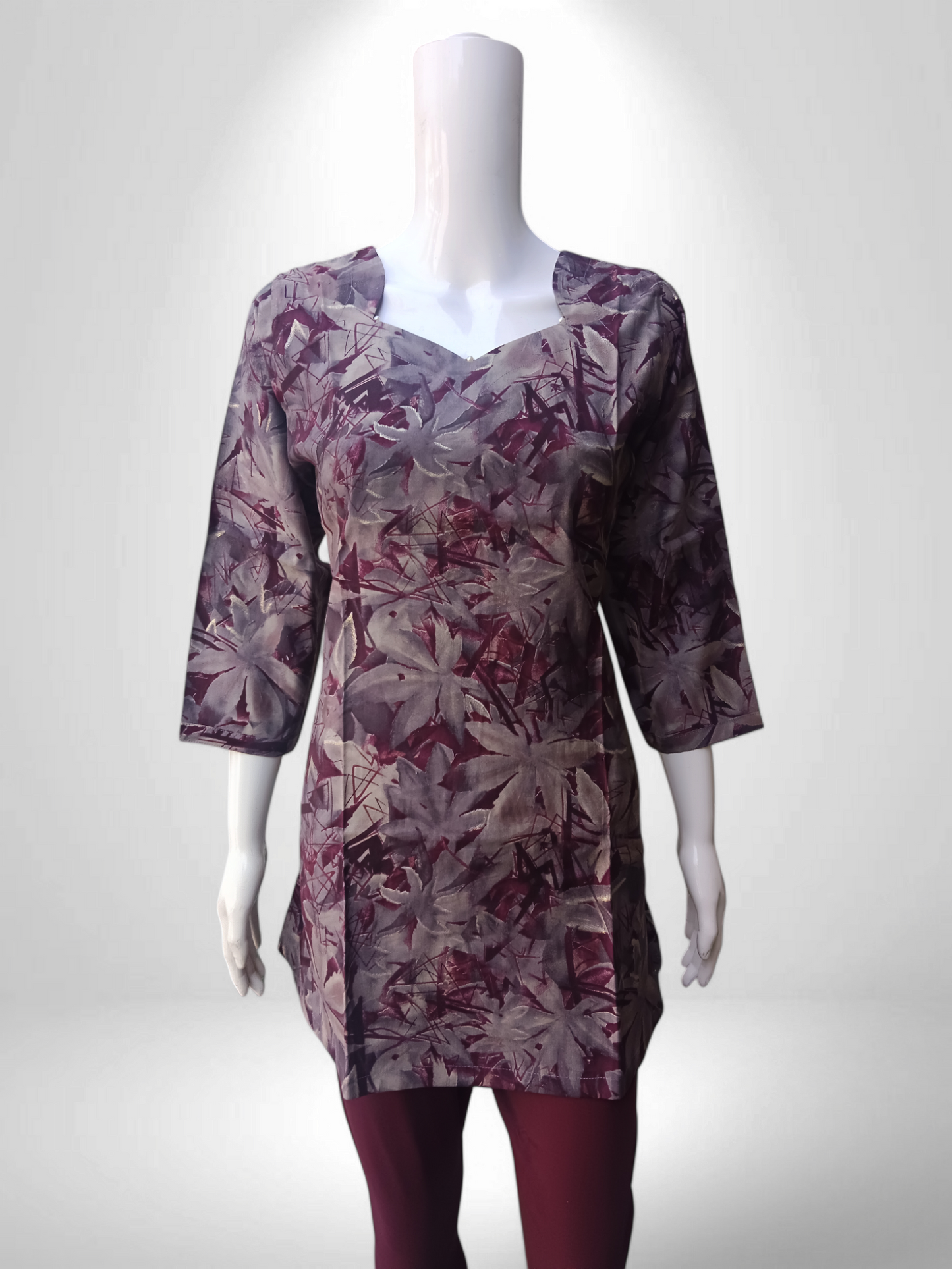 Wine Mirage Kurti with Modern Cut-Curve Neck