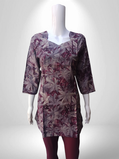 Wine Mirage Kurti with Modern Cut-Curve Neck