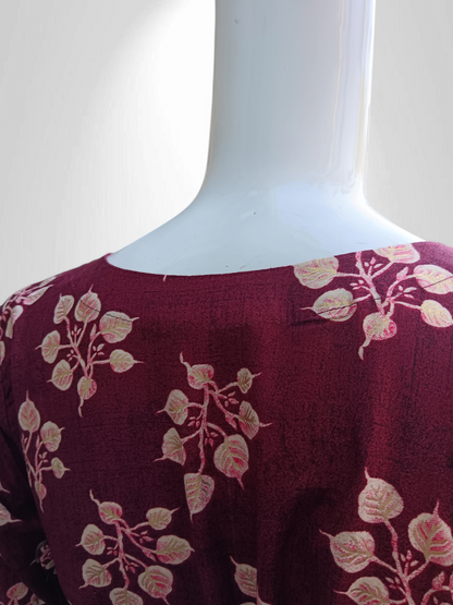 Wine Leaf Aura Kurti with Classic Round Neck